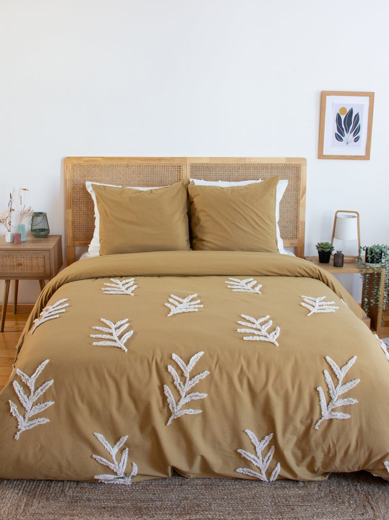 Parure de lit coton lavé tuftée feuilles Beige - Kiabi