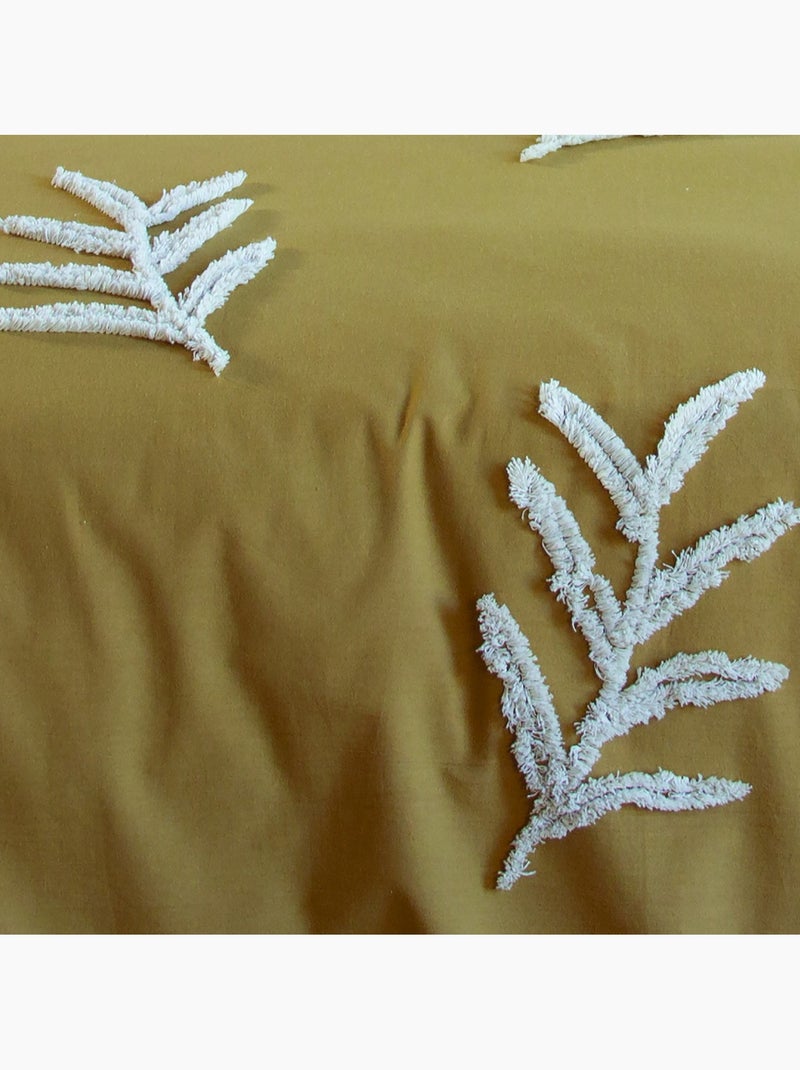 Parure de lit coton lavé tuftée feuilles Beige - Kiabi