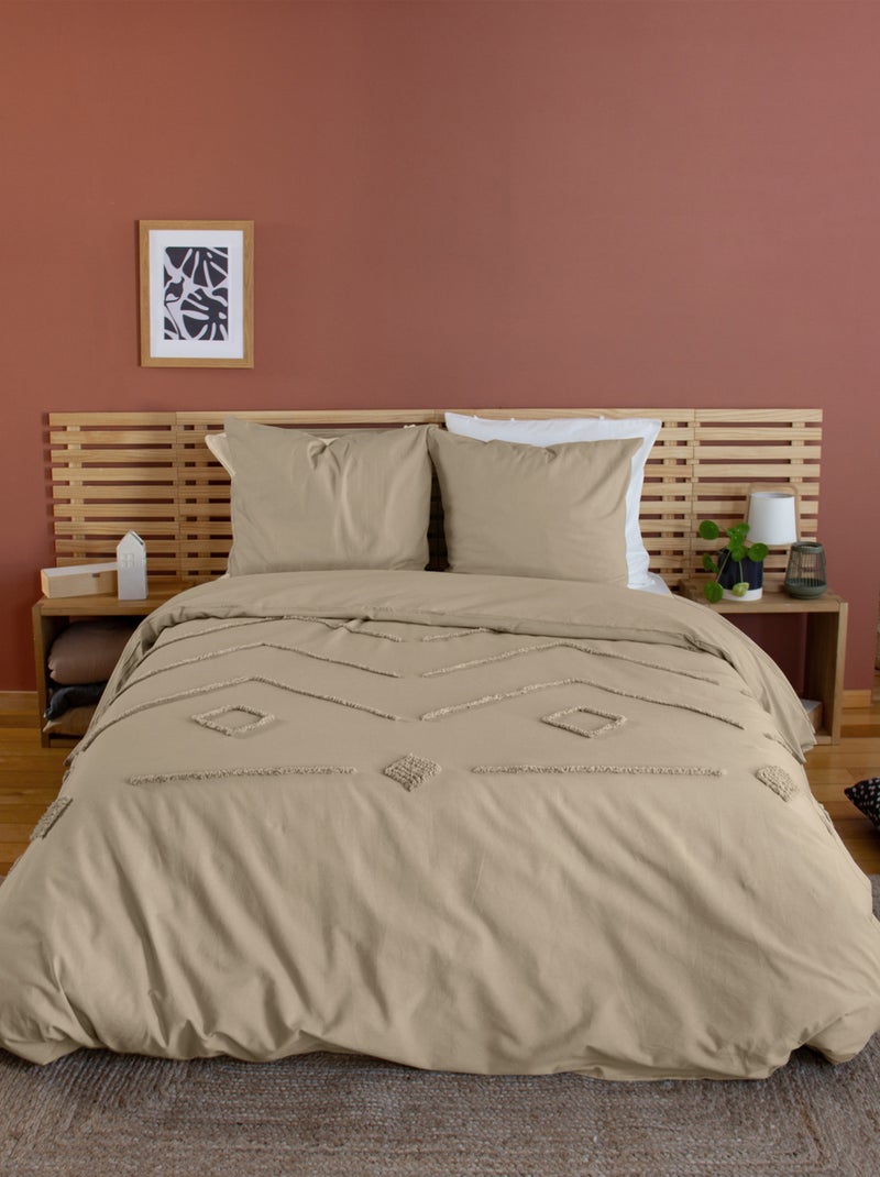 Parure de lit coton lavé tuftée géométrique Beige - Kiabi