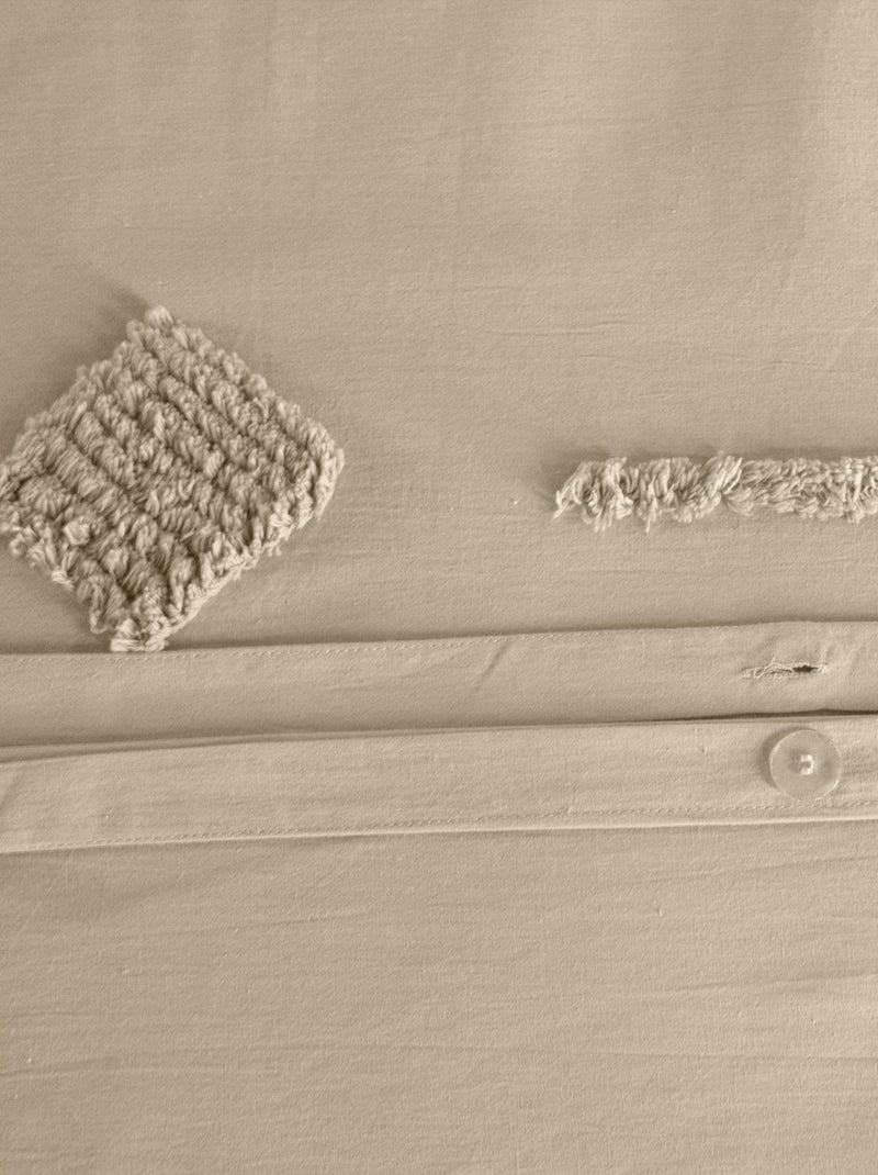 Parure de lit coton lavé tuftée géométrique Beige - Kiabi