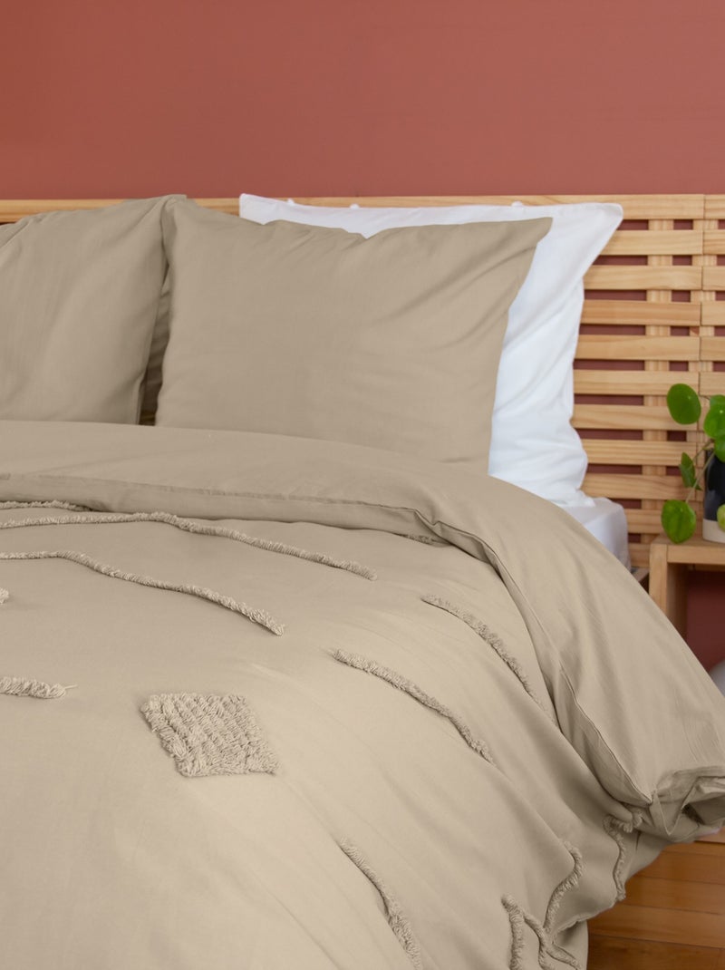 Parure de lit coton lavé tuftée géométrique Beige - Kiabi