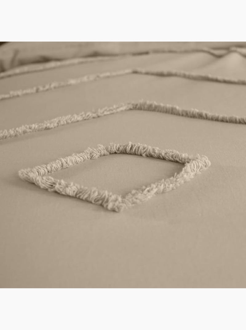 Parure de lit coton lavé tuftée géométrique Beige - Kiabi