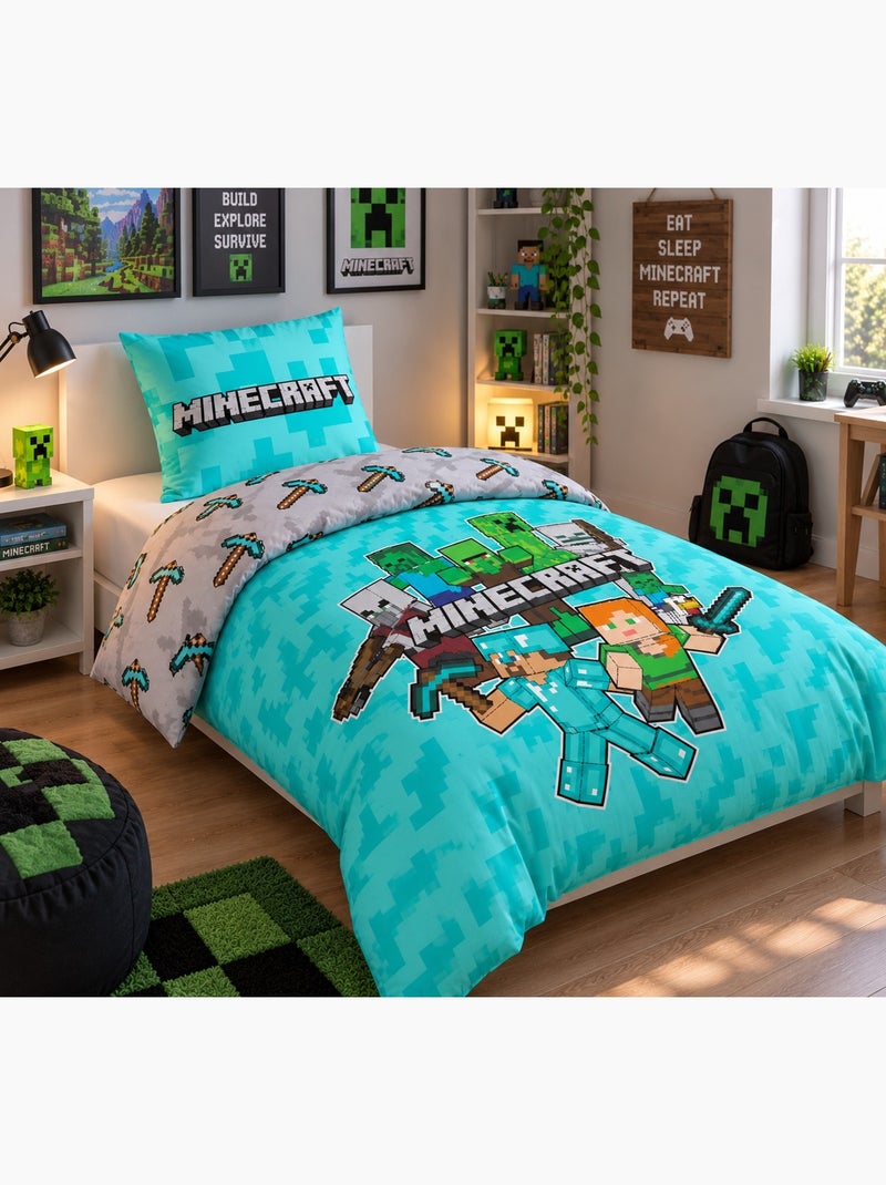 Parure de lit coton minecraft aymax Bleu - Kiabi