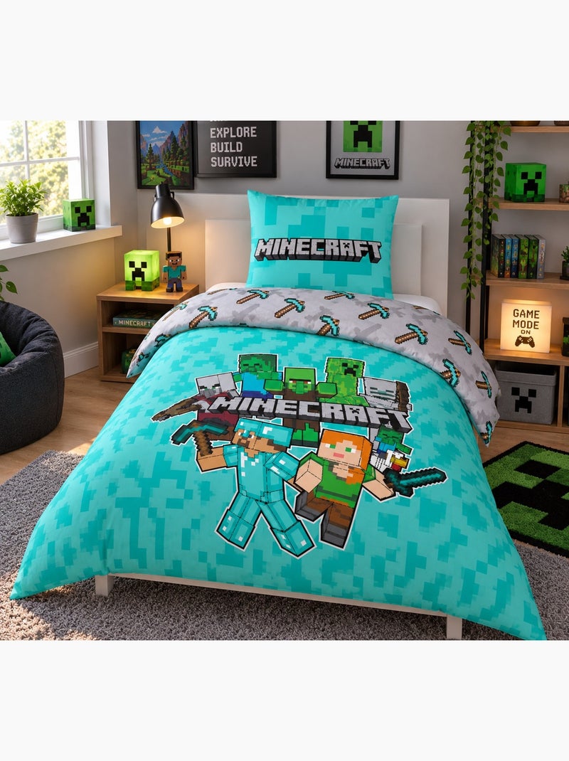 Parure de lit coton minecraft aymax Bleu - Kiabi