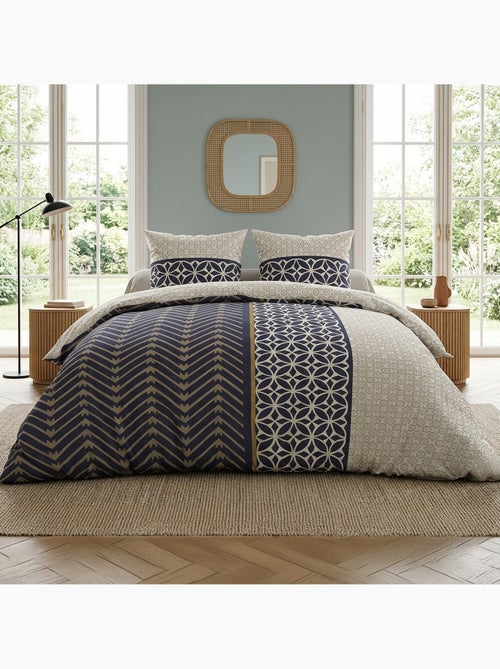 Parure de lit coton motif art déco bleu et beige, mevin - Kiabi Parure de lit coton motif art déco bleu et beige, mevin - Kiabi