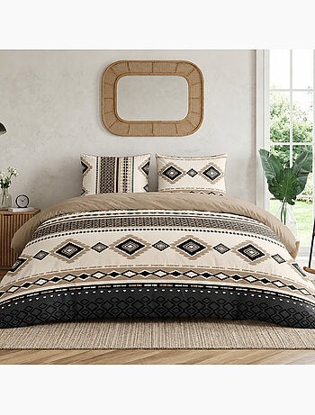 Parure de lit coton motif beige et noir, troika