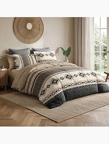 Parure de lit coton motif beige et noir, troika