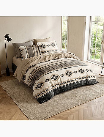 Parure de lit coton motif beige et noir, troika