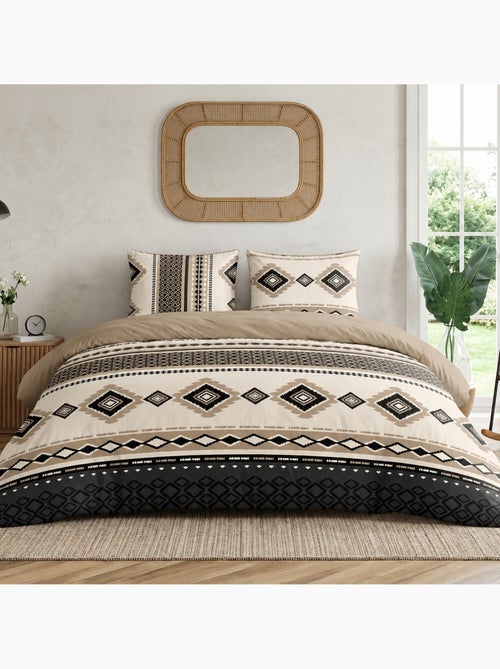 Parure de lit coton motif beige et noir, troika - Kiabi
