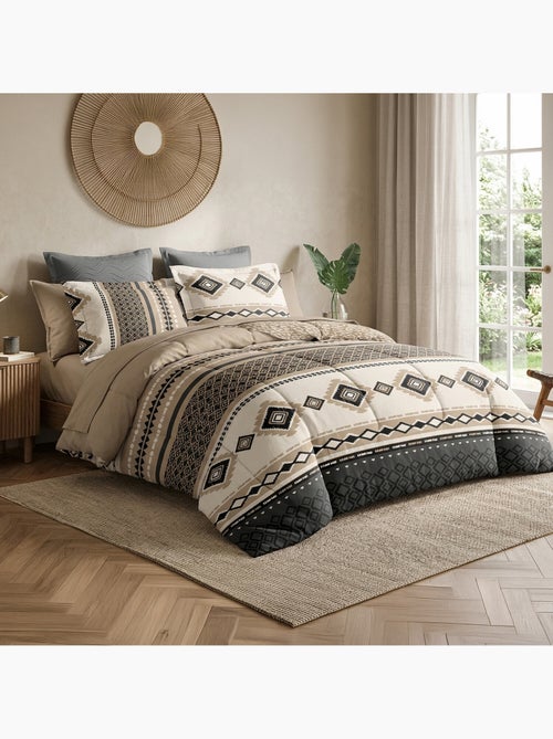 Parure de lit coton motif beige et noir, troika - Kiabi
