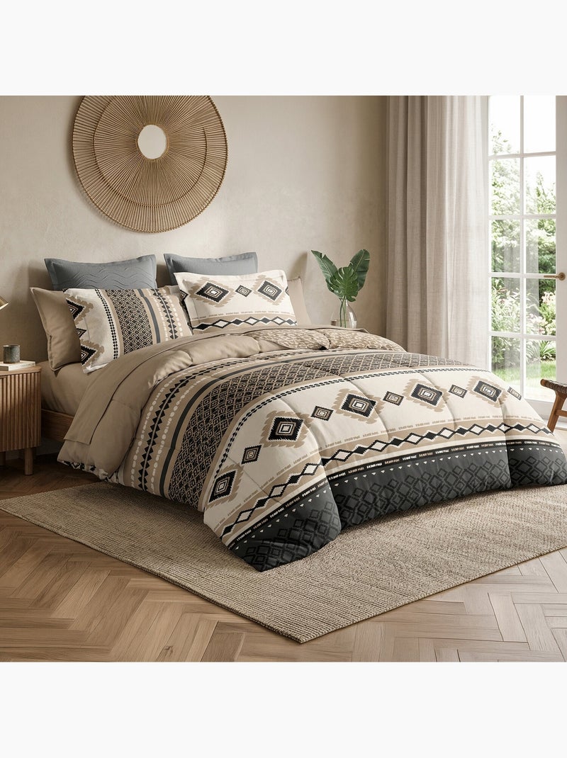 Parure de lit coton motif beige et noir, troika Multicolore - Kiabi