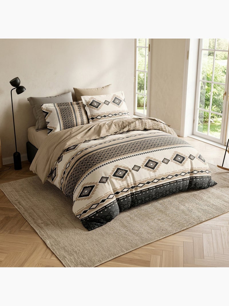 Parure de lit coton motif beige et noir, troika Multicolore - Kiabi