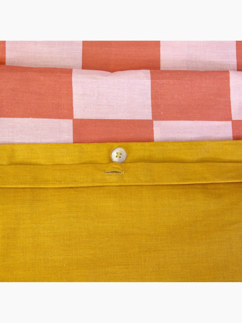 Parure de lit coton motifs damier 2 places rouge et orange Futuna Rouge - Kiabi