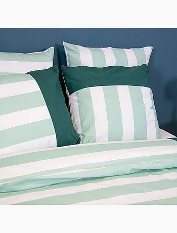 Parure de lit coton motifs rayures 2 places blanc et vert Tendora