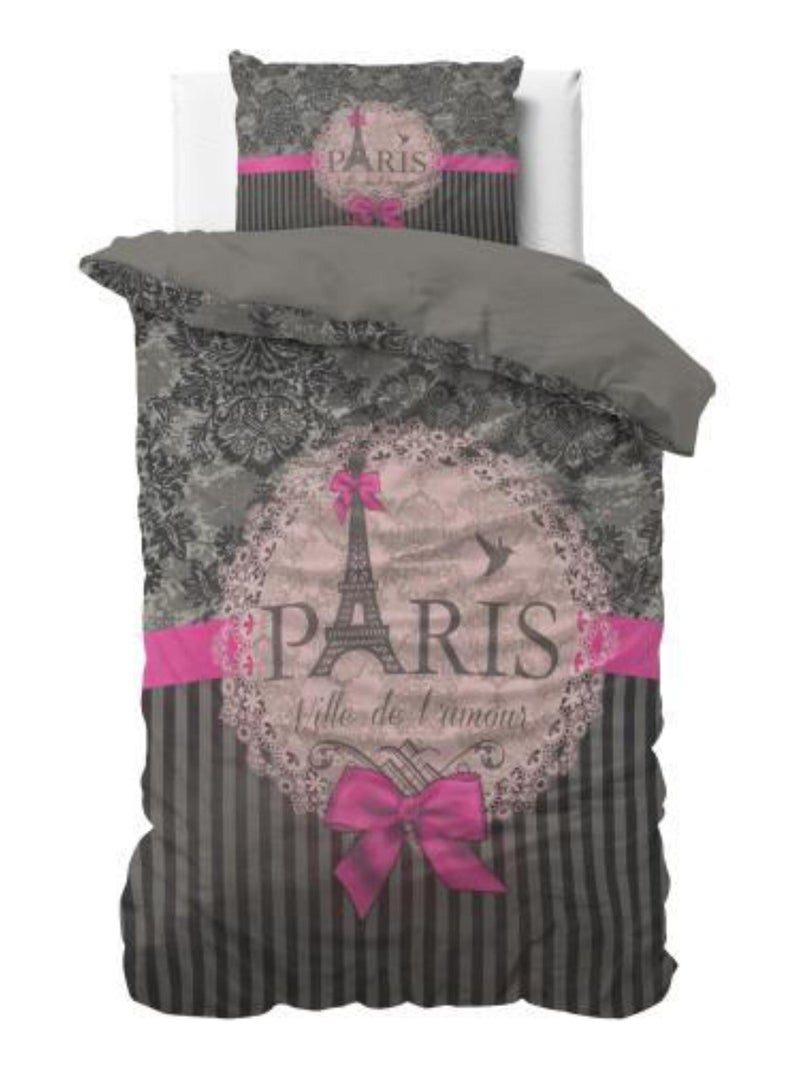 Parure de Lit Coton Paris Ville de l'Amour Gris - Kiabi