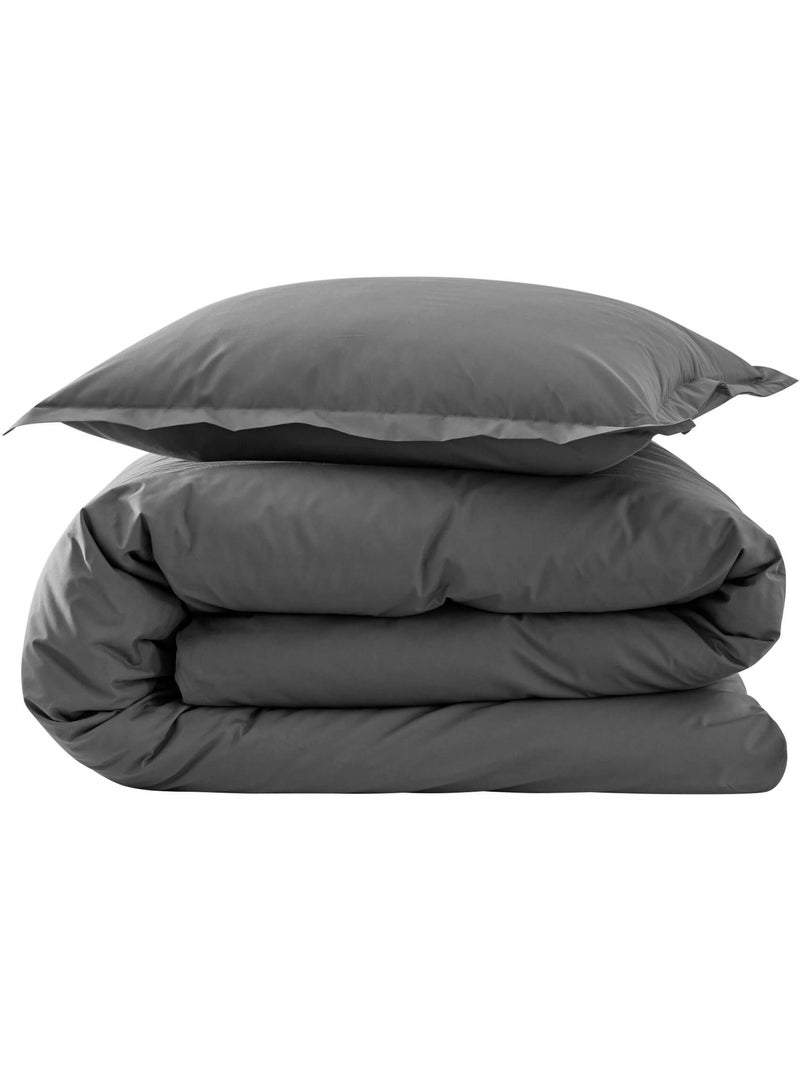 Parure de lit coton percale gris anthracite - Kiabi