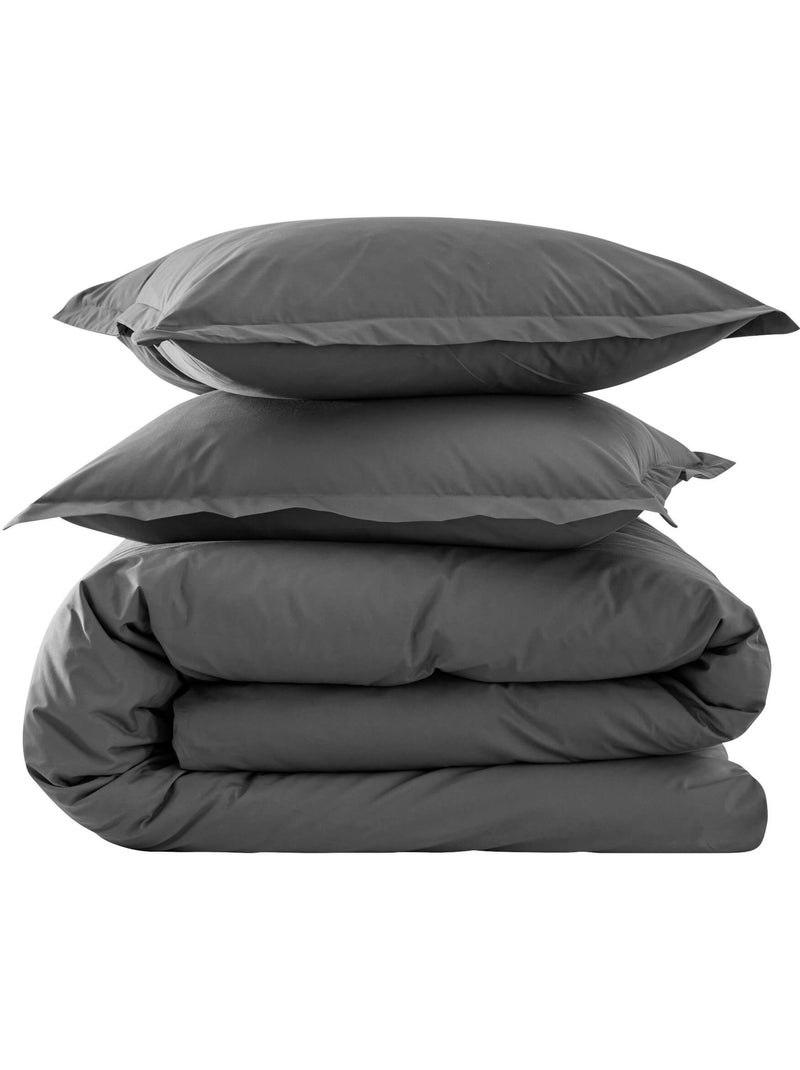 Parure de lit coton percale gris anthracite - Kiabi