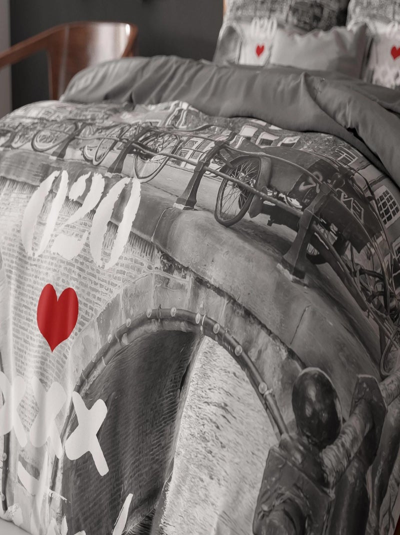 Parure de Lit Coton Pont d'Amsterdam Gris - Kiabi