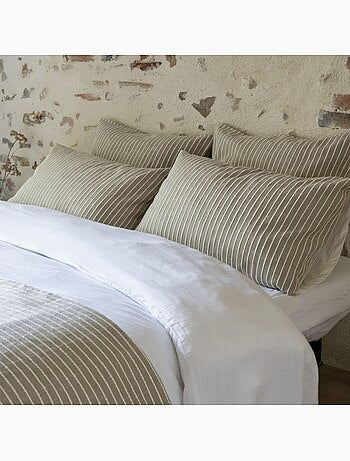 Parure de lit coton rayure beige
