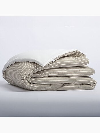 Parure de lit coton rayure beige