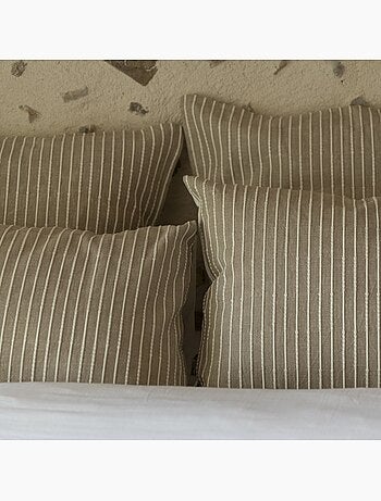 Parure de lit coton rayure beige