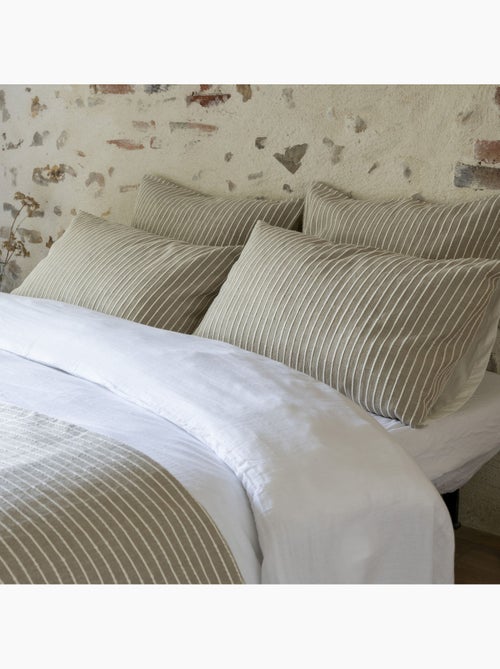 Parure de lit coton rayure beige - Kiabi
