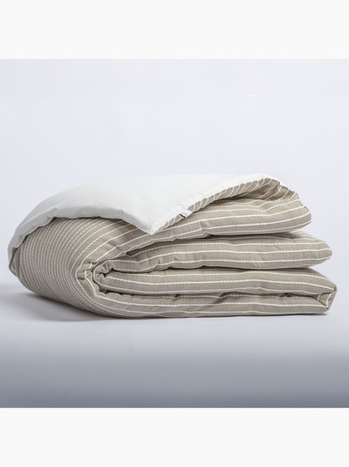 Parure de lit coton rayure beige - Kiabi