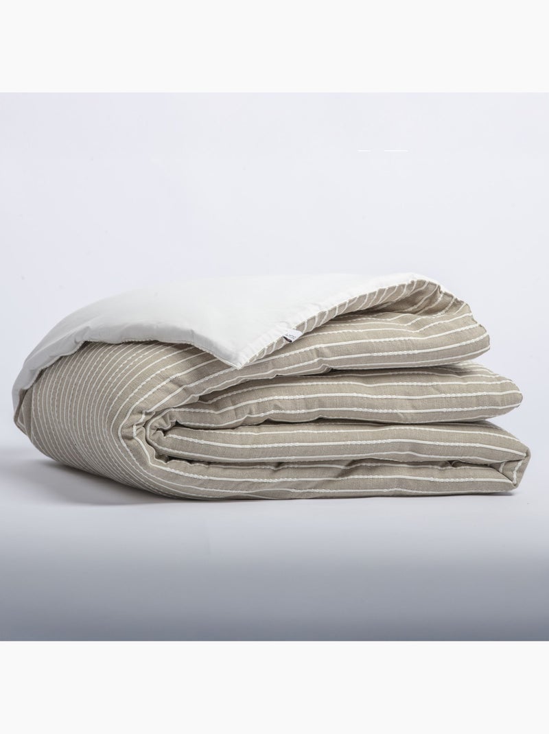Parure de lit coton rayure beige Beige - Kiabi