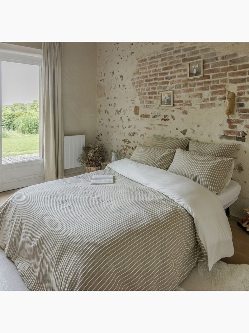 Parure de lit coton rayure beige Beige - Kiabi