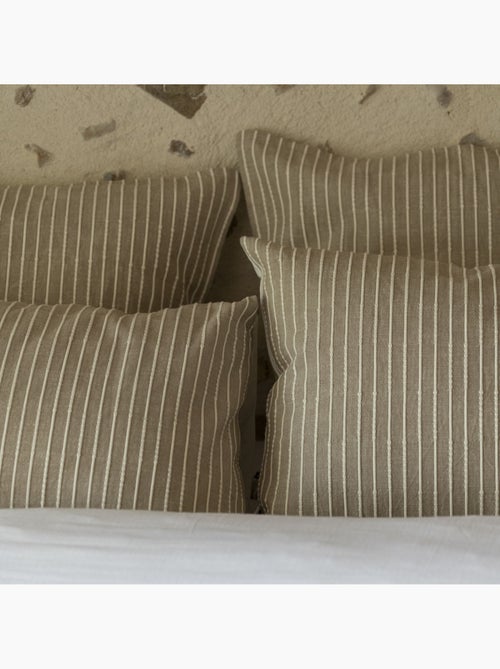 Parure de lit coton rayure beige - Kiabi