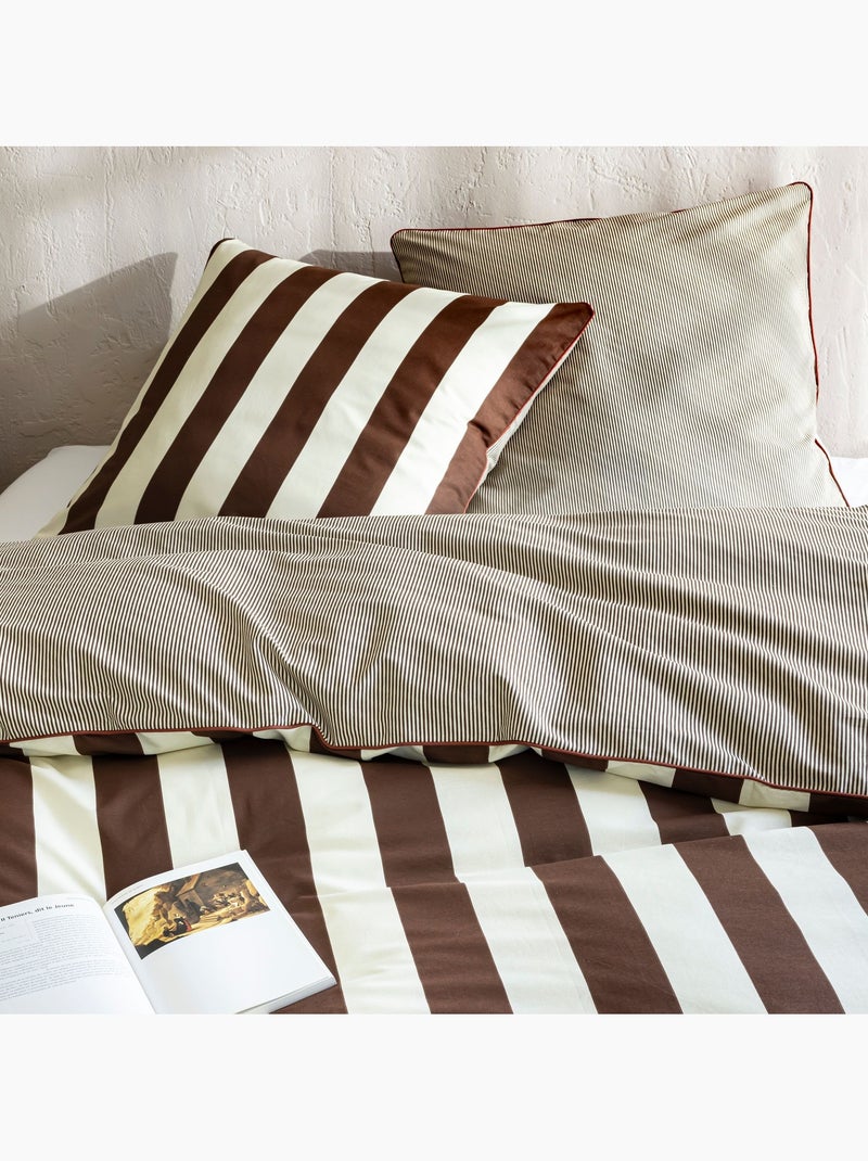 Parure de lit coton rayure Marron - Kiabi