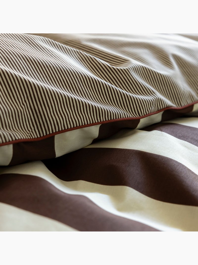 Parure de lit coton rayure Marron - Kiabi