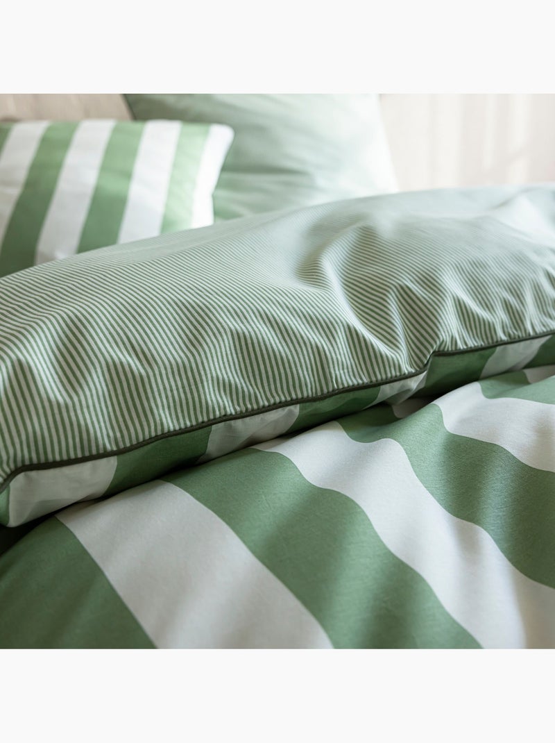 Parure de lit coton rayure Vert - Kiabi