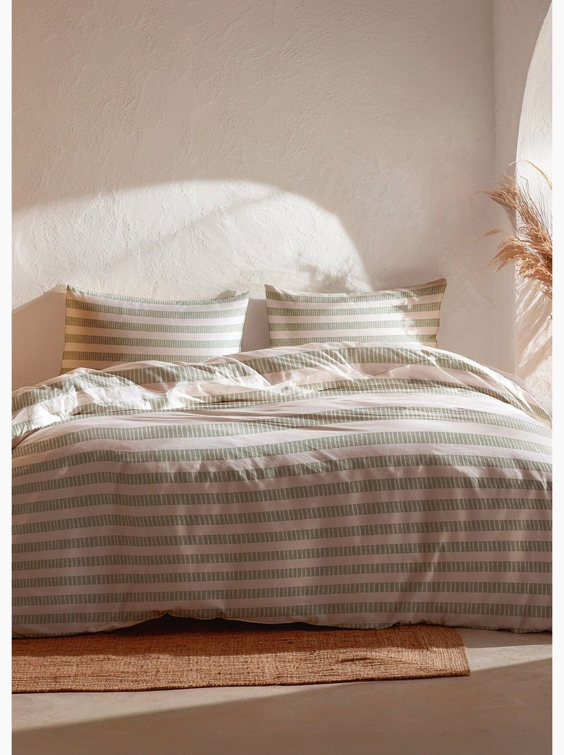 Parure de lit coton, rayures stylisées - AFIBEL Blanc Vert - Kiabi