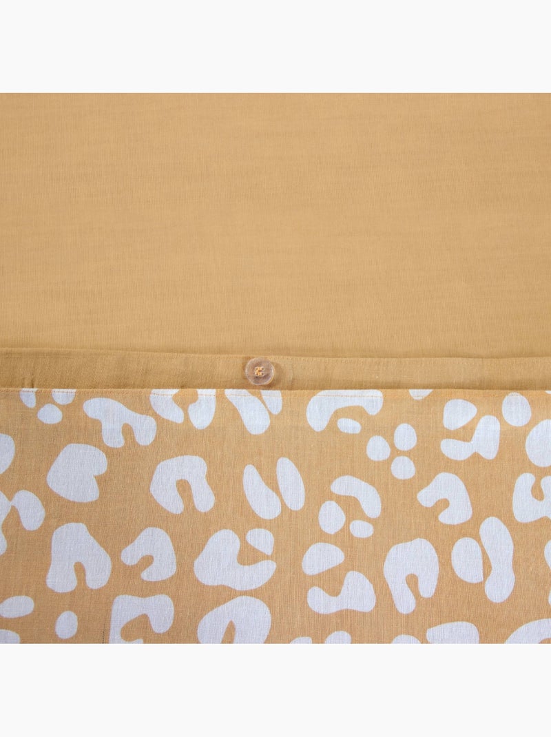 Parure de lit coton réversible 2 places imprimé léopard jaune Juliette Blanc Marron Noir - Kiabi