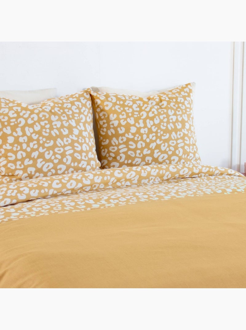 Parure de lit coton réversible 2 places imprimé léopard jaune Juliette Jaune - Kiabi