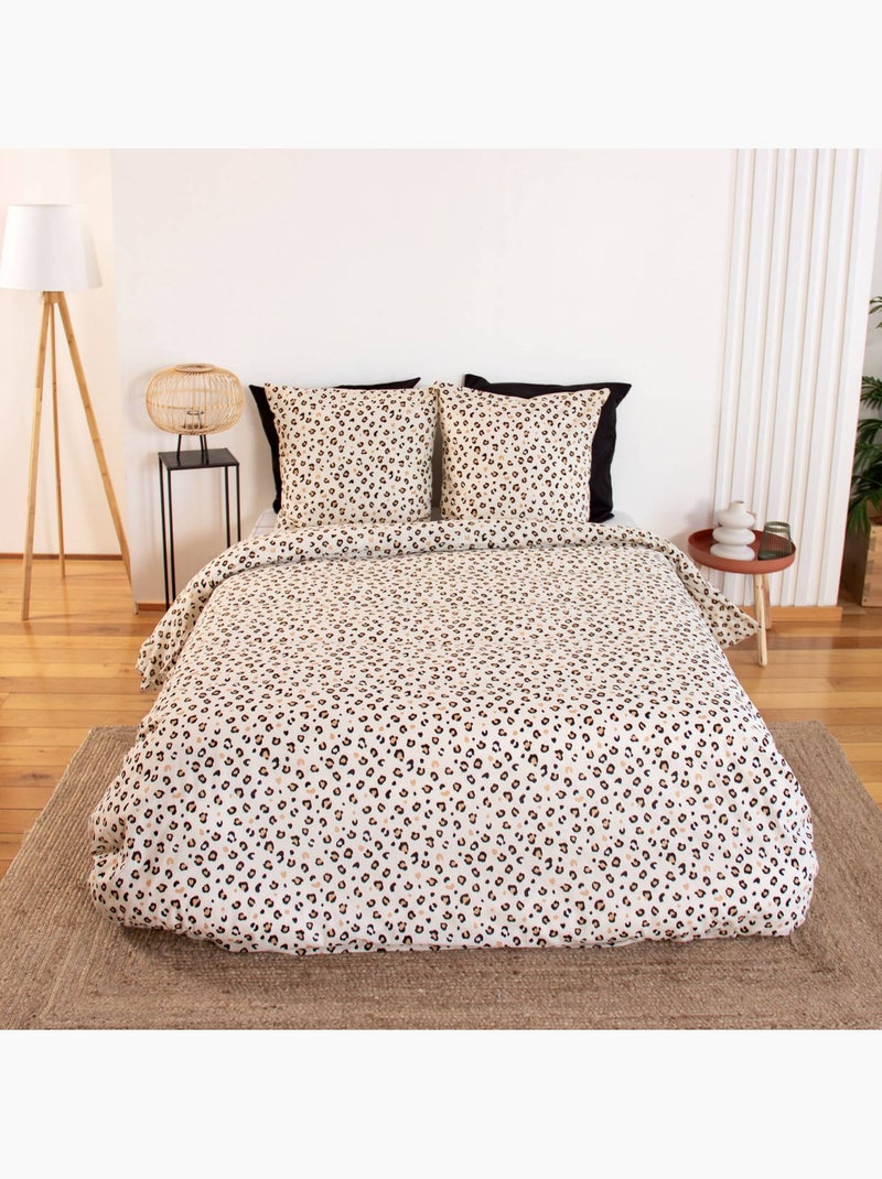 Parure de lit coton réversible 2 places imprimé léopard Mila Blanc Marron Noir - Kiabi