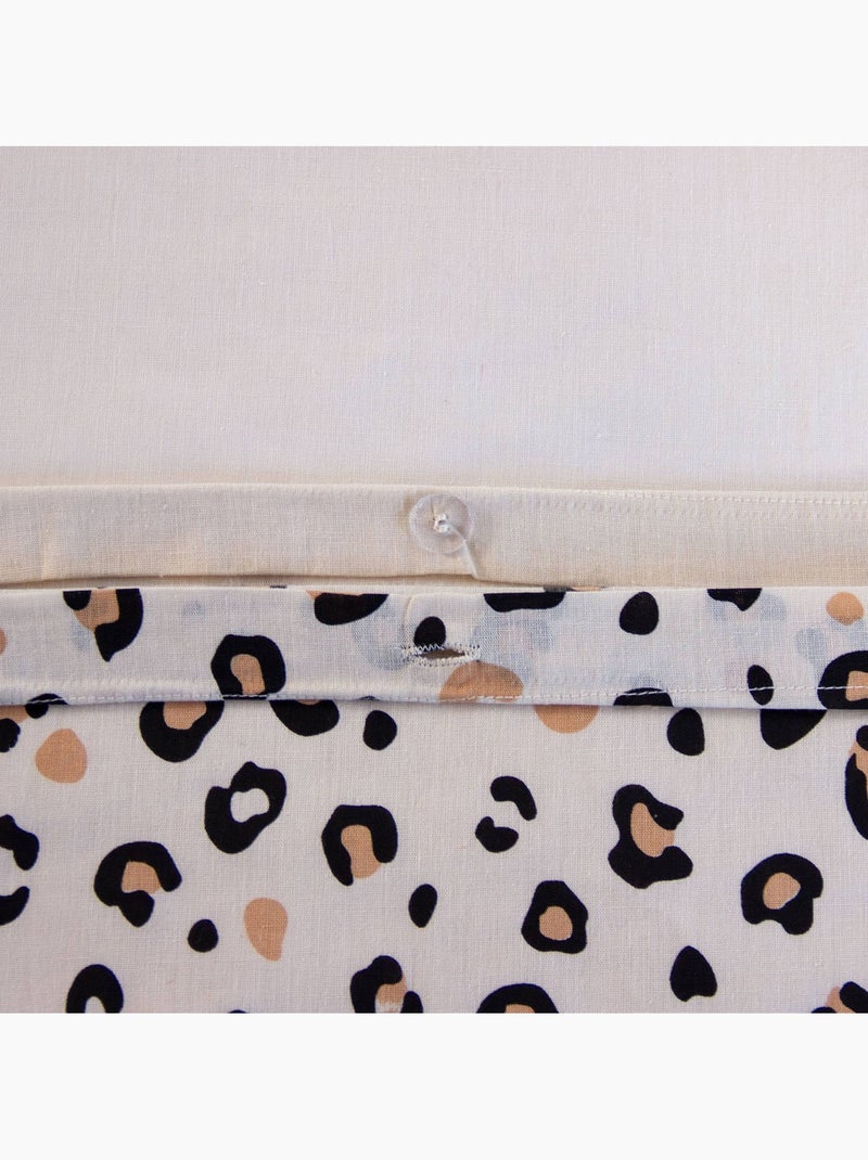 Parure de lit coton réversible 2 places imprimé léopard Mila Blanc Marron Noir - Kiabi