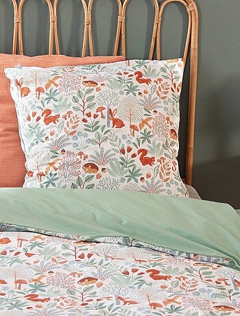 Parure de lit coton réversible imprimé automne 1 place 140 x 200cm Maxence