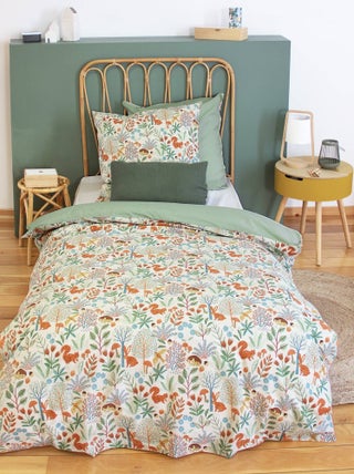 Parure de lit coton réversible imprimé automne 1 place 140 x 200cm Maxence