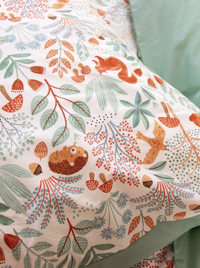 Parure de lit coton réversible imprimé automne 1 place 140 x 200cm Maxence Vert - Kiabi