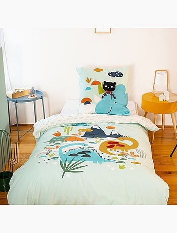 Parure de lit coton réversible imprimé dinosaures 1 place 140 x 200cm Dino