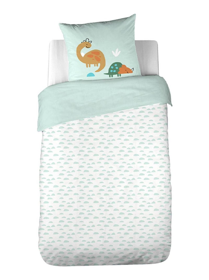 Parure de lit coton réversible imprimé dinosaures 1 place 140 x 200cm Dino Vert d'eau - Kiabi