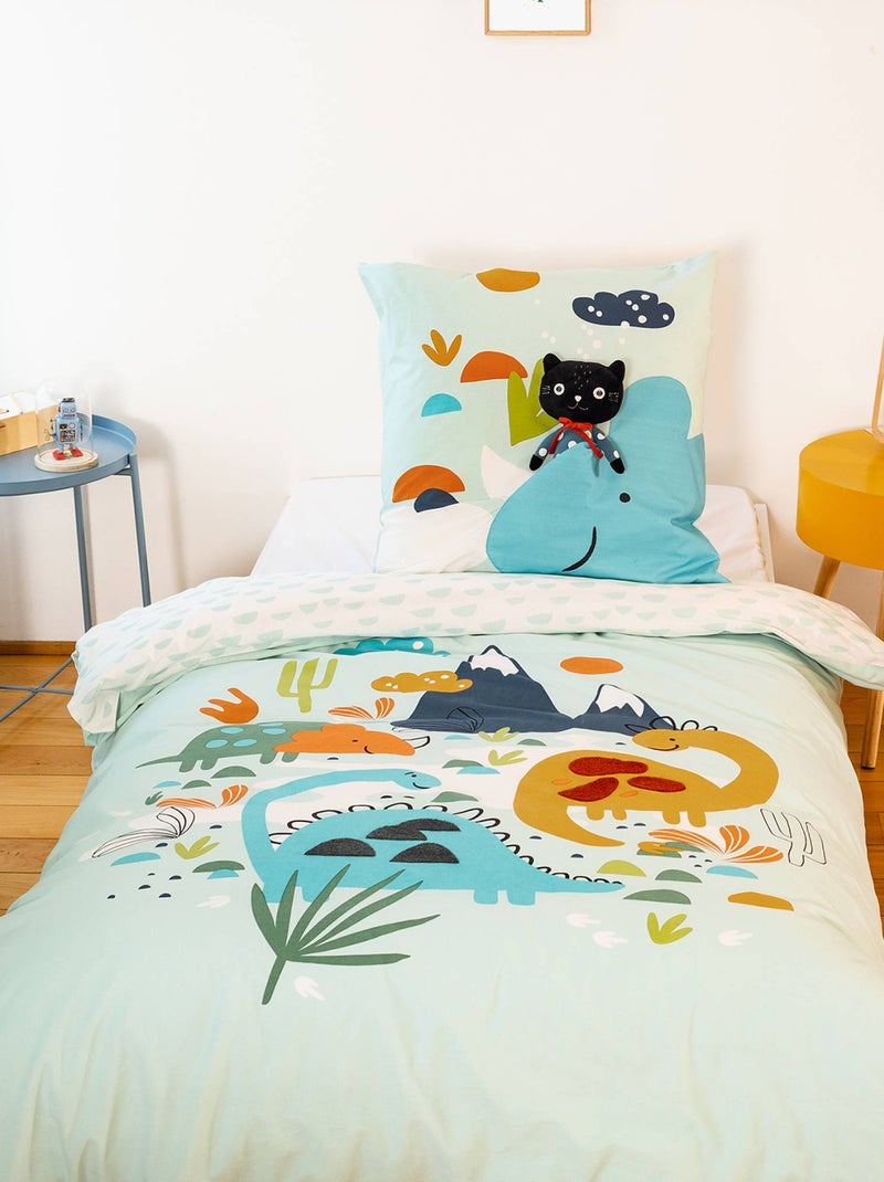 Parure de lit coton réversible imprimé dinosaures 1 place 140 x 200cm Dino Vert d'eau - Kiabi