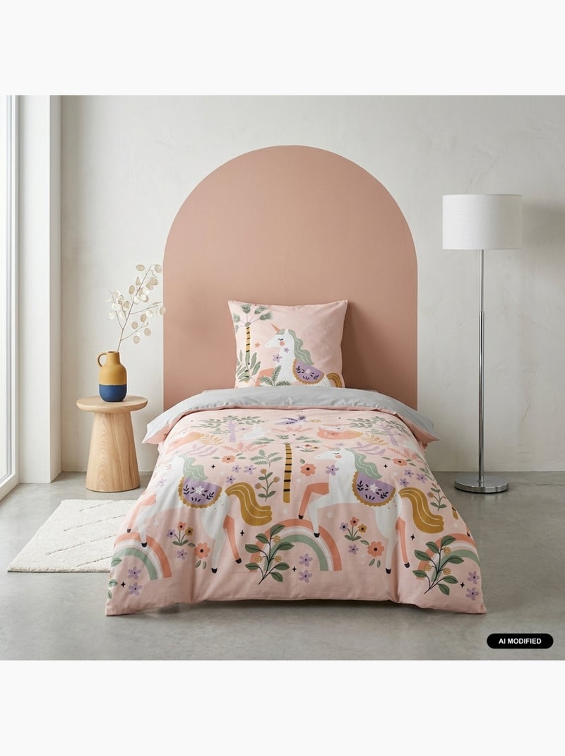 Parure de lit coton réversible imprimé licorne/danseuse 1 place 140 x 200cm feerie Multicolore - Kiabi