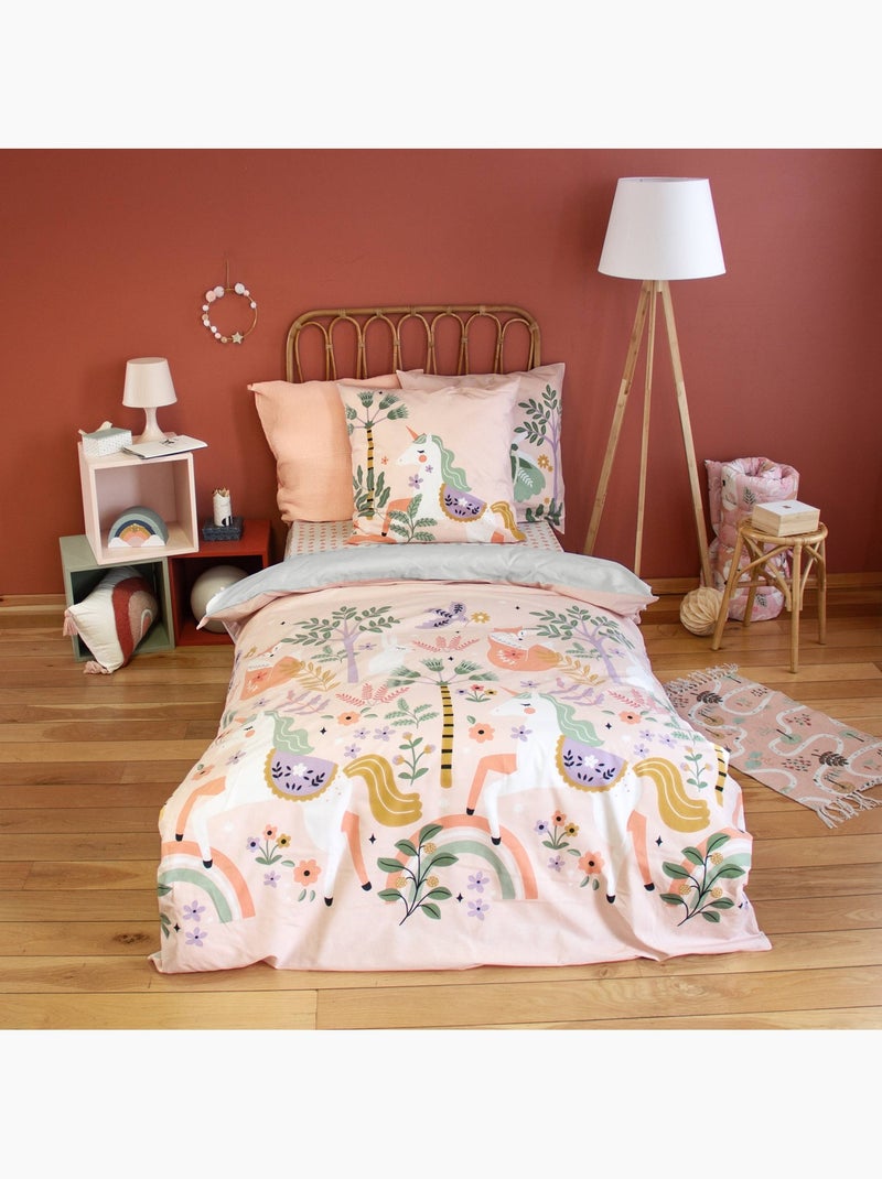 Parure de lit coton réversible imprimé licorne/danseuse 1 place 140 x 200cm feerie Multicolore - Kiabi