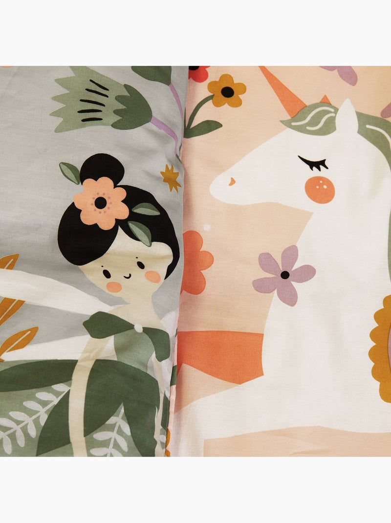 Parure de lit coton réversible imprimé licorne/danseuse 1 place 140 x 200cm feerie Multicolore - Kiabi