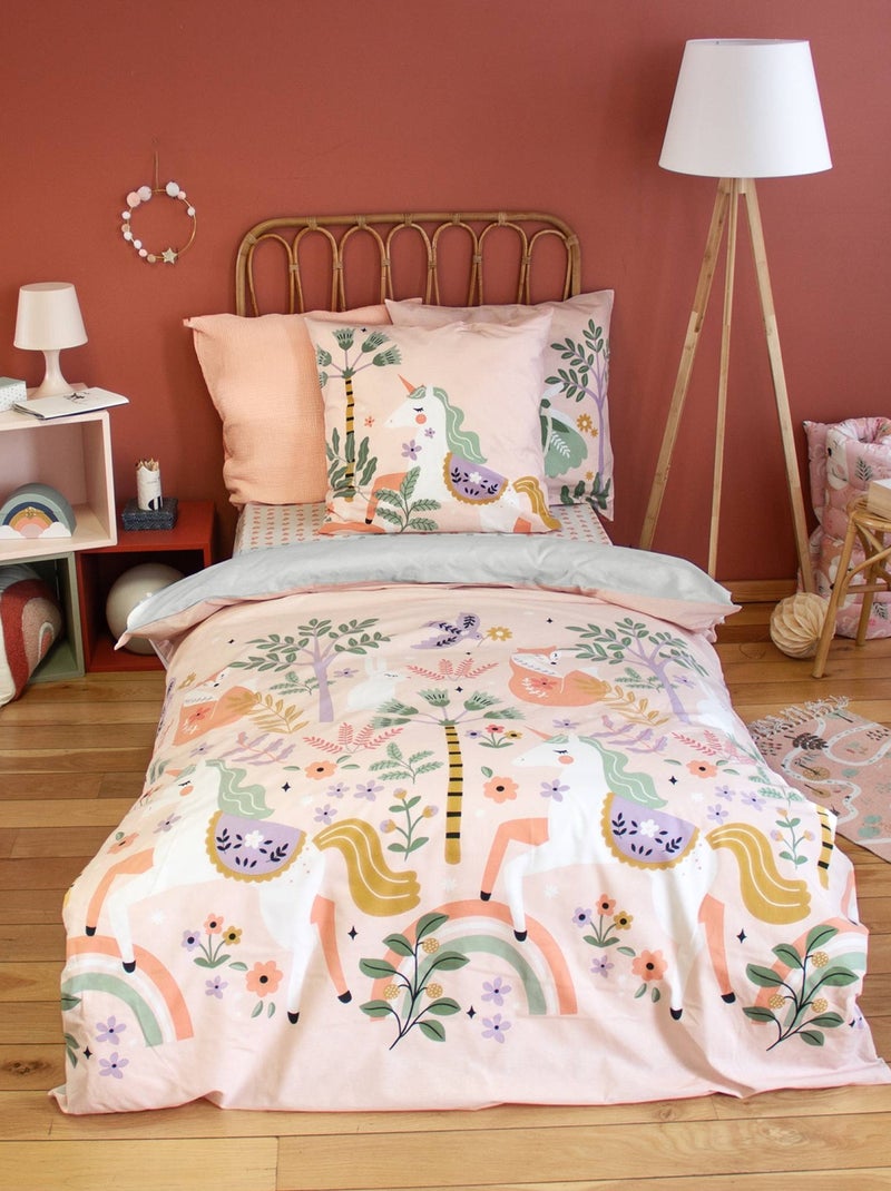 Parure de lit coton réversible imprimé licorne/danseuse 1 place 140 x 200cm Feerie Rose - Kiabi