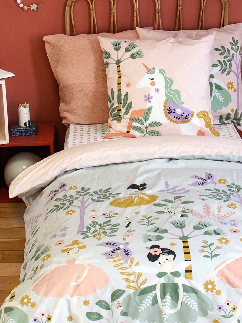 Parure de lit coton réversible imprimé licorne/danseuse 1 place 140 x 200cm Feerie Rose - Kiabi