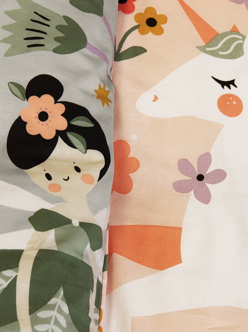 Parure de lit coton réversible imprimé licorne/danseuse 1 place 140 x 200cm Feerie Rose - Kiabi